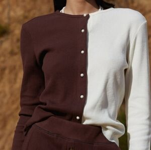 NWT DONNI DUO THERMAL CARDIGAN CHOCOLATE CREME